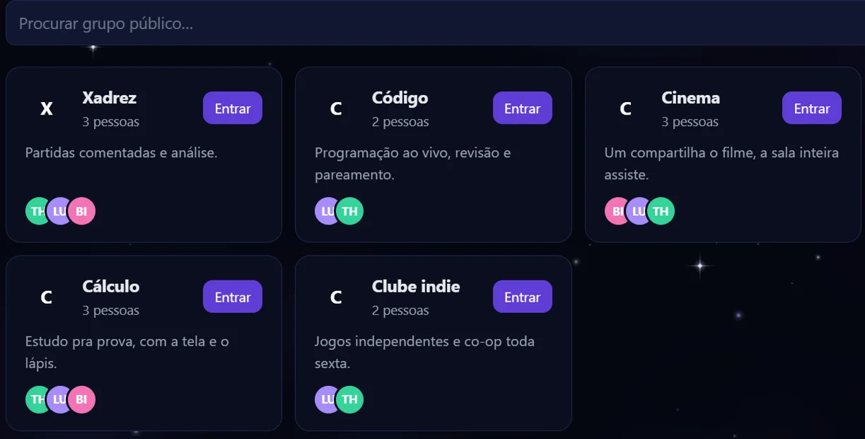 A lista de grupos públicos pra entrar